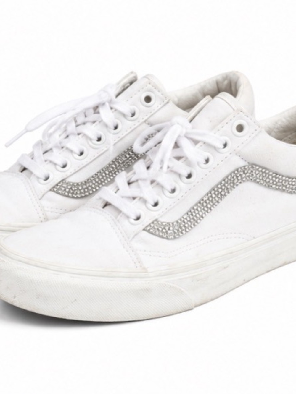 Custom Rhinestone Vans Old School Sneakers White Women’s Size 8